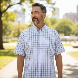 NWT Kam Jeans 5xl Men's Plaid Button Up Short Sleeve Business Casual Shirt